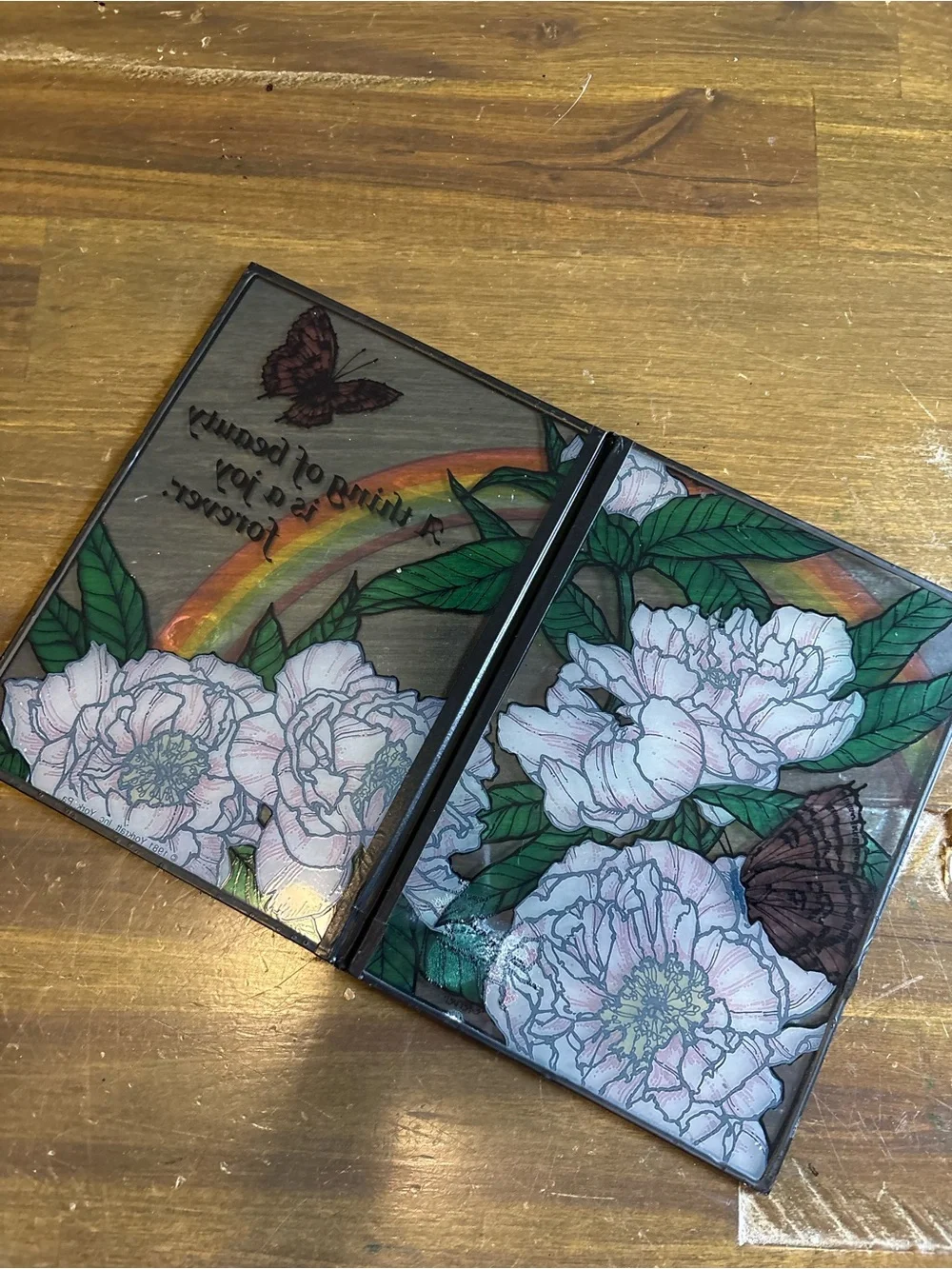YORKCRAFT 1981 Stained Glass Butterflies Rainbow Vintage Decor Floral Whimsy